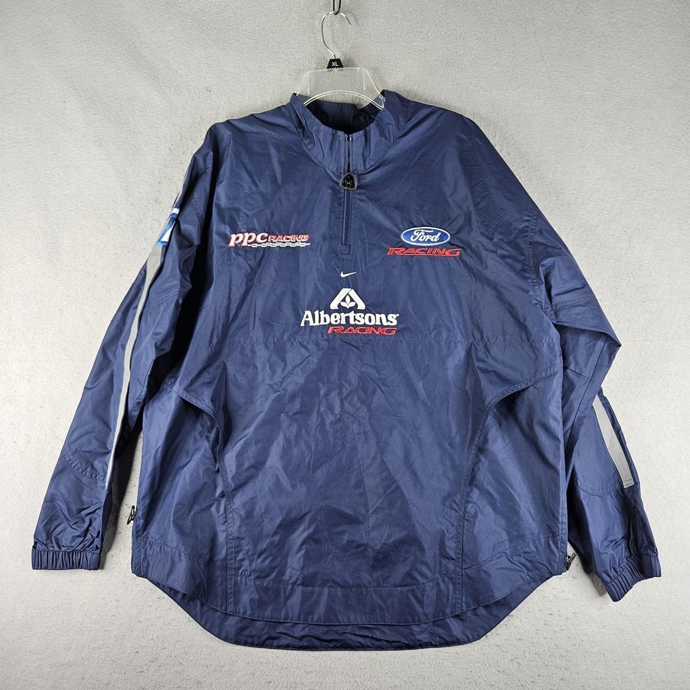 Nike Albertsons Racing Jacket Mens Large Blue NASCAR Auto Racing Pullover Ford